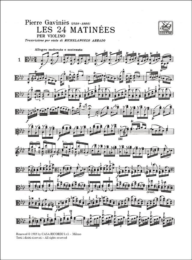 24 Matinees Per Violino - Trascrizione Per Viola - pro violu